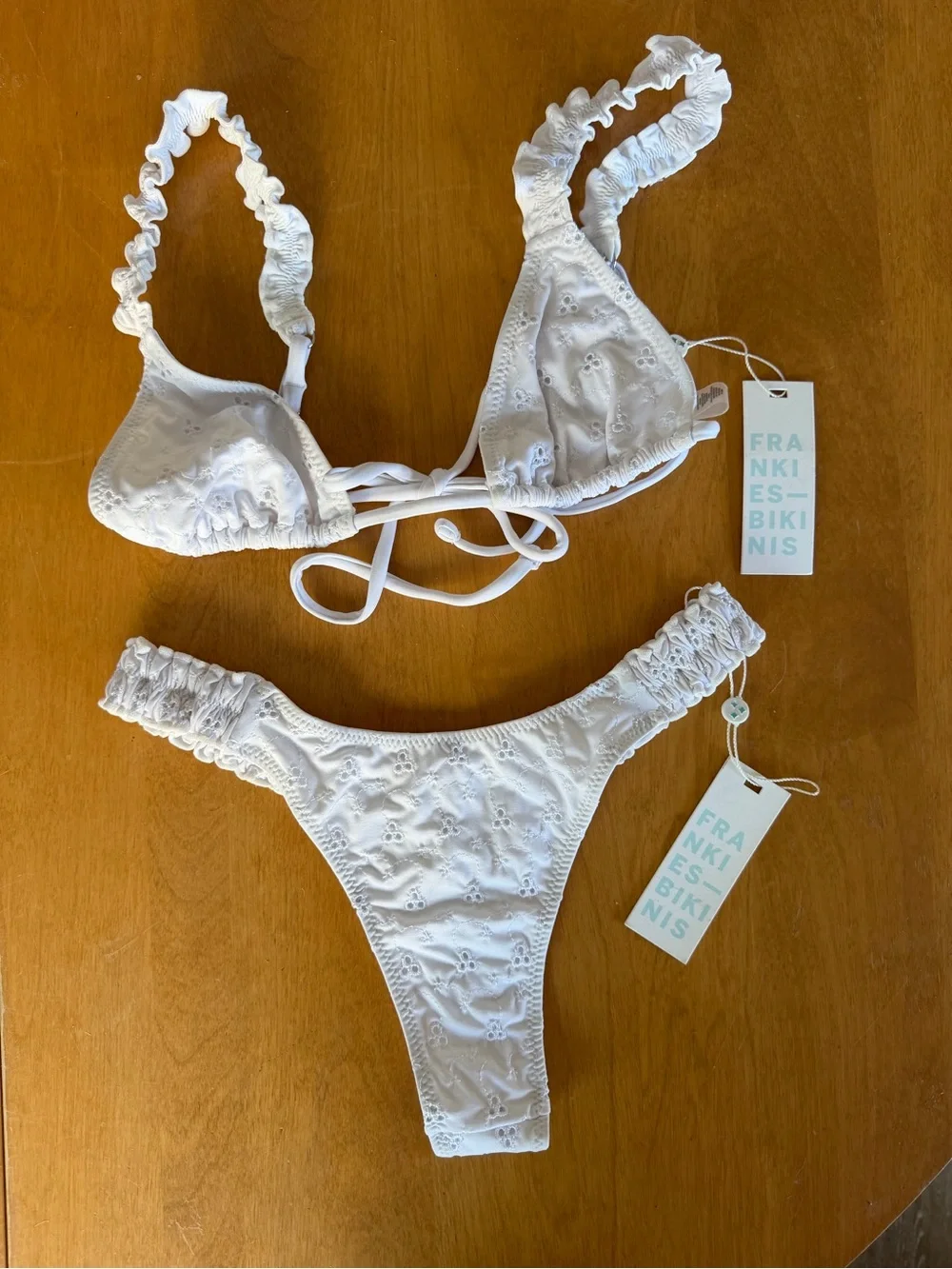 NWT Frankie’s Bikinis Lumia & Full Moon Bikini Set White Eyelet Triangle